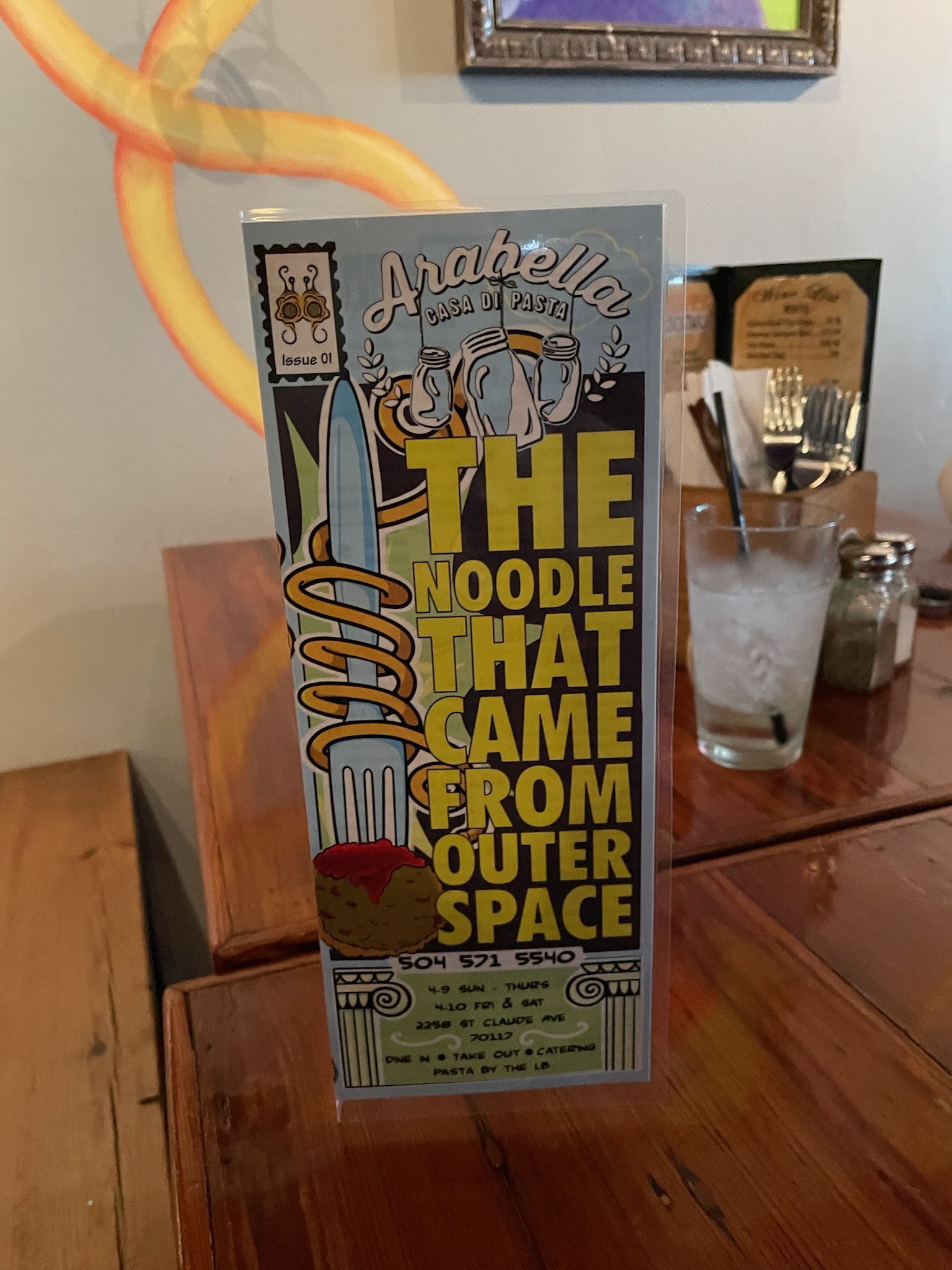 The front cover of Arabella's menu.